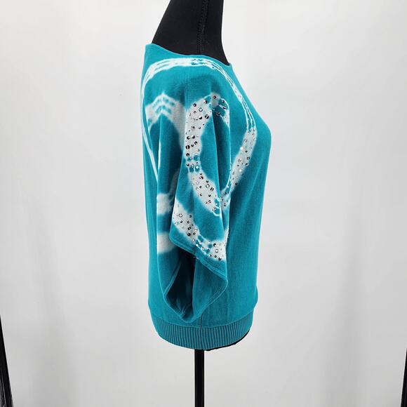 INC Blue and White w/Silver Sequin Short Draped Sleeve Sweater EUC Size S - Picture 4 of 8